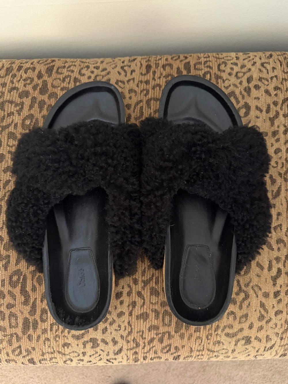 Chloe Black Faux Shearling Slide Sandals - Women